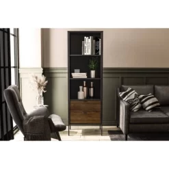 71" Mallorca Bookshelf Black/Dark Brown - Polifurniture -Home Style Deals Store GUEST bfccc53b e952 487b a62b 3cc1a4a79403