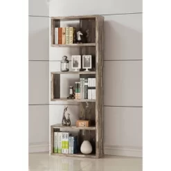 70.75" Modish Wooden Bookcase With Multiple Shelves Gray - Benzara -Home Style Deals Store GUEST c104b30a e950 453e b20f 0d5cbc26d93f