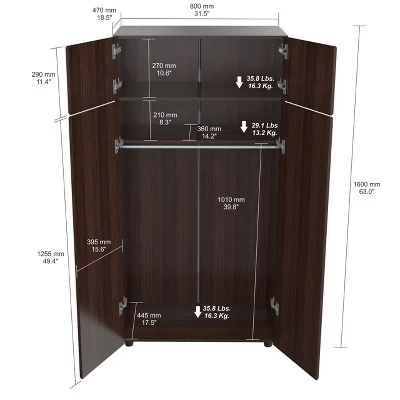 4 Door Wardrobe/Armoire Espresso - Inval 4 4 Door Wardrobe/Armoire Espresso - Inval - Image 4