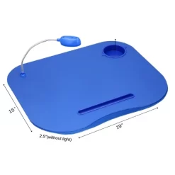 Hastings Home Portable Cushioned Lap Desk With Removable Gooseneck LED Light, Cup Holder, And Pen Slot - Blue