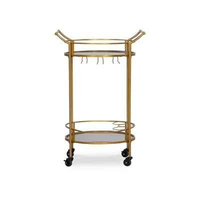 Round Metal Bar Cart Gold - Linon 1 Round Metal Bar Cart Gold - Linon