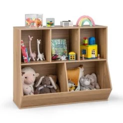 Costway 5-Cubby Kids Toy Storage Organizer Wooden Bookshelf Display Cabinet Natural/White -Home Style Deals Store GUEST c46f90b5 c87a 4725 9548 72f846adc802