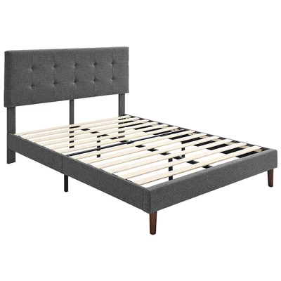 BIKAHOM Upholstered Platform Bed With Square Stitch Headboard, Dark Grey 5 BIKAHOM Upholstered Platform Bed With Square Stitch Headboard, Dark Grey - Image 5