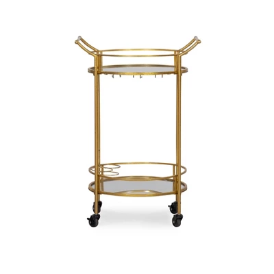 Round Metal Bar Cart Gold - Linon 2 Round Metal Bar Cart Gold - Linon - Image 2