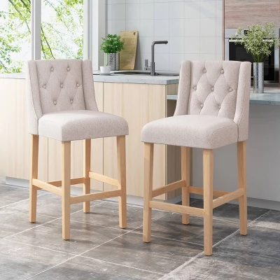 Set Of 2 Lansglen Button Tufted Wingback Barstools - Christopher Knight Home 2 Set Of 2 Lansglen Button Tufted Wingback Barstools - Christopher Knight Home - Image 2
