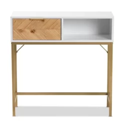 Giona Two-Tone Wood And Metal 1 Drawer Console Table White/Gold - Baxton Studio -Home Style Deals Store GUEST c70c7337 47d1 40f8 8e90 557a2c9fb3a9