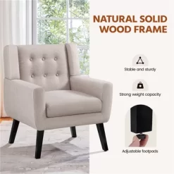 Yaheetech Button Tufted Armchair With Solid Wood Legs Beige -Home Style Deals Store GUEST c83193f2 6a2d 4657 a530 a334877a34b3