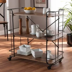 Neal Metal And Wood Kitchen Serving Cart Walnut/Black - Baxton Studio -Home Style Deals Store GUEST c8f0fbf3 aaf7 49d1 88b7 de3907b863d8
