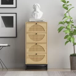 Arina Farmhouse Natural Rattan Vertical 4 Drawers Dresser - Maison Boucle -Home Style Deals Store GUEST c942605e 4cc0 41a1 b244 ac16315e265e