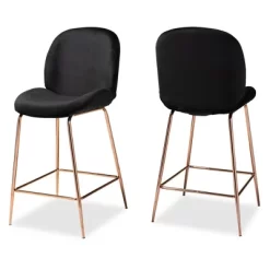 2pc Lander Velvet Fabric Upholstered Metal Counter Stool Set - Baxton Studio -Home Style Deals Store GUEST c97c9812 1b0e 41cb be67 6d49863f5575