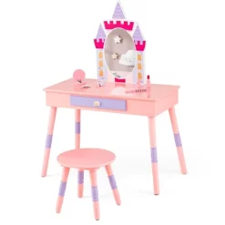 Costway Kids Vanity Set Princess Makeup Pretend Play Dressing Mirror Castle Girls Pink -Home Style Deals Store GUEST cb98294b c0d6 4245 b584 0d3b8d98fa09