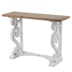 LuxenHome Vintage White And Natural Wood Console And Entry Table -Home Style Deals Store GUEST cbcca317 49e7 4748 acac 6781ddd41471