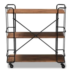 Neal Metal And Wood Kitchen Serving Cart Walnut/Black - Baxton Studio -Home Style Deals Store GUEST ce0b3a95 c19d 4388 a39f 380776512eec