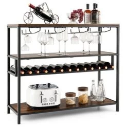 Costway Rustic Wine Rack Table 13 Bottles Wine Bar Cabinet Freestanding With Glass Holder -Home Style Deals Store GUEST ce7643b7 efb5 4744 826a bbf61426bfc3