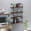 HOMCOM 4-Tier Industrial Pipe Shelves Floating Wall Mounted Bookshelf, Metal Frame Display Rack, 1.25" Thickness Shelving Unit Kitchen, Bar, Brown