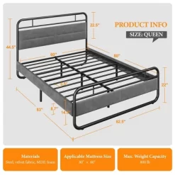 Yaheetech Metal Platform Bed Frame With Velvet Upholstered Headboard -Home Style Deals Store GUEST d0107a37 f033 4a10 9de6 135a2613fdc3
