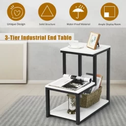 Costway 3-Tier End Table Sofa Side Table Night Stand W/ Shelf For Living Room White -Home Style Deals Store GUEST d012d4f8 2ffb 4852 84ad 9cef5fac6888