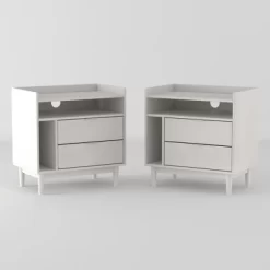 2pk Mid-Century Modern Solid Wood 2 Drawer Storage Nightstands - Saracina Home