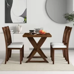 Mid-Century Wood 5-Piece Dining Table Set With 4 Upholstered Dining Chairs-ModernLuxe -Home Style Deals Store GUEST d22e476f 26e5 41c9 bfaf b06e1f7dc0a6