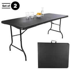 Folding Table Set - Set Of 2 Lightweight Portable Tables - 6-Foot-Long Plastic Tabletops For Camping, Parties, And Dining By Everyday Home (Black) -Home Style Deals Store GUEST d31e656c 67ac 4137 9dea 32f7ea1412b3