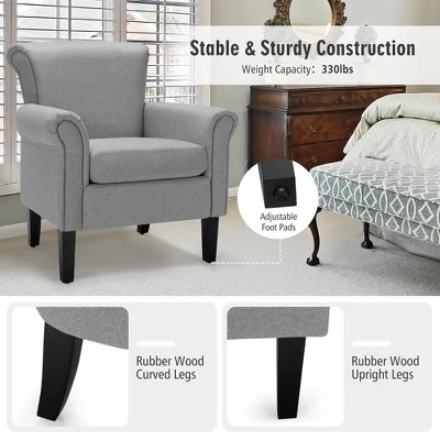 Costway Modern Upholstered Fabric Accent Chair W/ Rubber Wood Legs Dark GrayLight Grayy 6 Costway Modern Upholstered Fabric Accent Chair W/ Rubber Wood Legs Dark GrayLight Grayy - Image 6