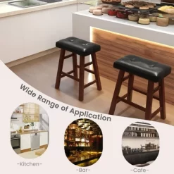 Costway Set Of 2 Upholstered Barstools 24''/29'' Backless Rubberwood Dining Chairs Black&Brown -Home Style Deals Store GUEST d3a6529a f98c 421f b02d 907221186520