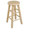 PJ Wood Round-Seat 24 Inch Tall Kitchen Counter Stools For Homes, Dining Spaces, And Bars With Backless Seats, 4 Square Legs, Natural, Set Of 2