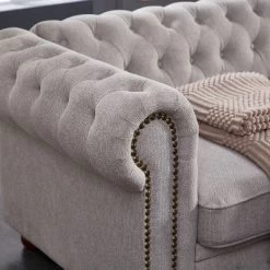 Chesterfield Linen Tufted Nailhead Upholstered Sofa With Wooden Legs - ModernLuxe -Home Style Deals Store GUEST d40617e5 a58d 413b b195 42ca92051c3d