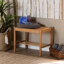 Saura Wood Hemp Accent Bench Oak Brown - Baxton Studio -Home Style Deals Store GUEST d4a99fd3 3dda 470e 931a ab7a2c6c9a13