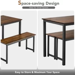 Tangkula 3pcs Dining Table Set For 4 Modern Industrial Counter Height Kitchen Table Set With 2 Benches For Dining Room Natural/Brown -Home Style Deals Store GUEST d51dfcd5 3965 4960 8d8b 21e1f339982e