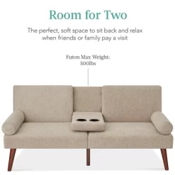 Best Choice Products Fabric Upholstered Convertible Futon W/ Rounded Armrests, Wooden Legs, 2 Cupholders -Home Style Deals Store GUEST d581a8d4 5e0d 48e2 a7ca e2945f4fe58c