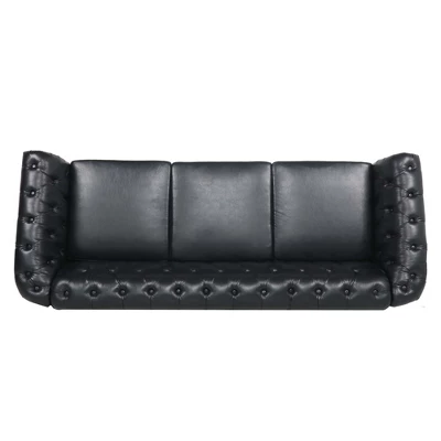84.65" Chesterfield Rolled Arm 3 Seater Upholstered Sofa, Tufted Sofa Couch-ModernLuxe 8 84.65" Chesterfield Rolled Arm 3 Seater Upholstered Sofa, Tufted Sofa Couch-ModernLuxe - Image 8