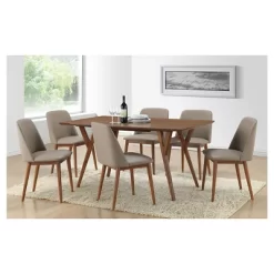 Lavin Mid-Century Faux Leather Dining Chairs - Brown Walnut/Beige (Set Of 2) - Baxton Studio -Home Style Deals Store GUEST d672a2c9 013d 499c b2a2 4a523e6bff72