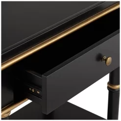 55 Downing Street Modern Luxe Wood Rectangular Accent Side End Table 15" X 24" With Drawer Shelf Black Gold For Living Room Home -Home Style Deals Store GUEST d67ea61c 96b3 4a88 9f95 3daab7ab1daf