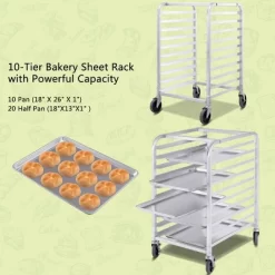 Costway 10 Sheet Aluminum Bakery Rack Silver Commercial Cookie Bun Pan Kitchen W/Wheel -Home Style Deals Store GUEST d74f83f3 eba2 4f1a a4dc 00f3a8856462