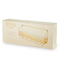 Twine Gold Wall Mounted Wine Rack, Holds 8 Standard Wine Bottles, Wood And Cast Iron, Cork Storage, Holds 5 Wine Glasses, Gold Finish -Home Style Deals Store GUEST d88689fd ac88 4a3a ada8 f9f7e05d572d