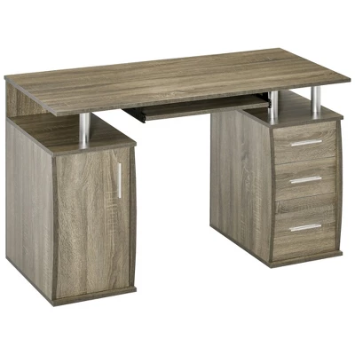 HOMCOM 47" Computer Desk With Keyboard Tray And Storage Drawers, Home Office Workstation Table With Storage Shelves 3 HOMCOM 47" Computer Desk With Keyboard Tray And Storage Drawers, Home Office Workstation Table With Storage Shelves - Image 3