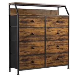 REAHOME 8 Drawer Steel Frame Wood Top Storage Organizer Dresser For Closet, Living Room, And Entryway With 2 Drawer Organizers, Rustic Brown