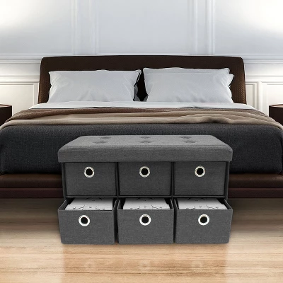 Sorbus Storage Bench Chest With Drawers (Gray) 1 Sorbus Storage Bench Chest With Drawers (Gray)