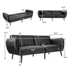Costway Convertible Futon Sofa Bed PU Adjustable Couch Sleeper W/Wood Legs