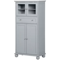 HOMCOM 52" Traditional Kitchen Pantry, Floor Storage Cabinet, Small Cupboard Organizer With Adjustable Shelves And 4-Doors For Living Room, Gray -Home Style Deals Store GUEST db184c9b 7451 483c 80c0 7d219b7e9f47