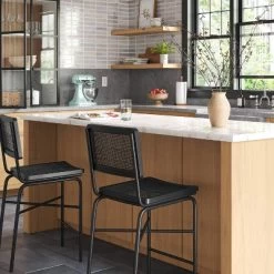 Errol Cane And Wood Counter Height Barstool With Metal Legs Black - Threshold™