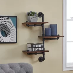 31.1" X 24.2" 3 Tier Industrial Pipe Wall Shelf Brown/Black - Danya B.