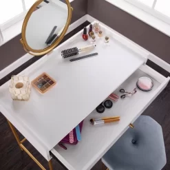 Randburg Vanity Table With Mirror White/Gold - Aiden Lane