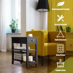 3Tier Nightstand Bedside Table Sofa Side End Table W/Double Shelves Drawer Black -Home Style Deals Store GUEST dd4dfeca 0af9 45f8 925b f2e97ed369e3