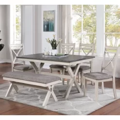 6pc Arga Solid Wood Dining Set Gray/Antique White - HOMES: Inside + Out