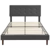 BIKAHOM Upholstered Platform Bed With Square Stitch Headboard, Dark Grey