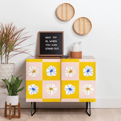 Maritza Lisa White Checkered Flowers Credenza - Deny Designs 1 Maritza Lisa White Checkered Flowers Credenza - Deny Designs