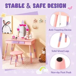 Costway Kids Vanity Set Princess Makeup Pretend Play Dressing Mirror Castle Girls Pink -Home Style Deals Store GUEST e0b8bc8b c9ac 4700 8ffb 802f4e83f312