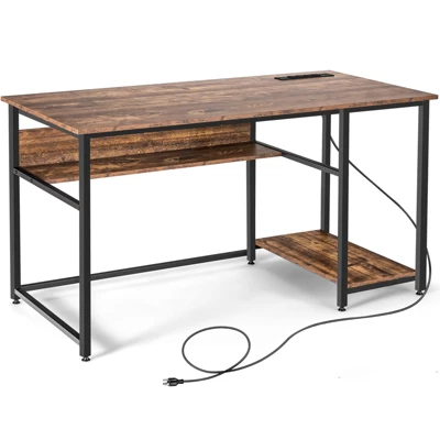 Costway 55'' Computer Desk Home Office PC Workstation W/ Power Outlets & USB Ports Rustic / Black 10 Costway 55'' Computer Desk Home Office PC Workstation W/ Power Outlets & USB Ports Rustic / Black - Image 10